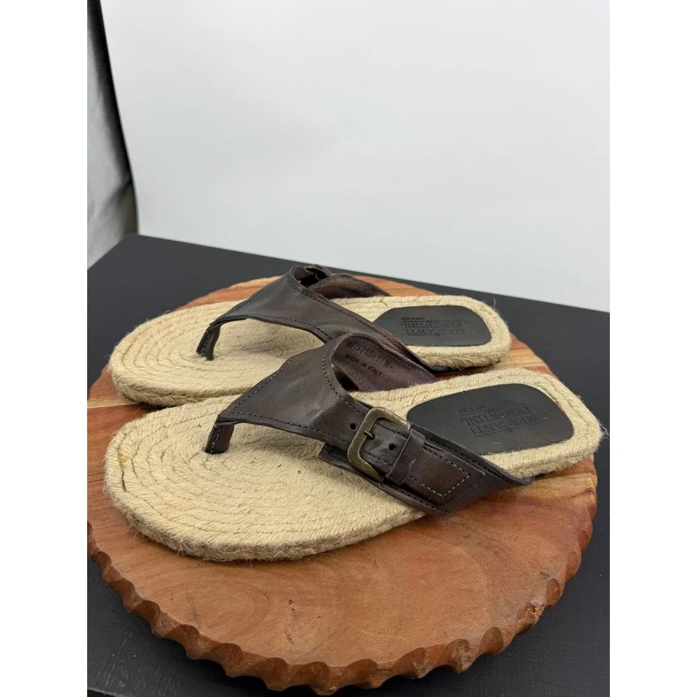 Mercanti Fiorentini MF5715 Sandals Mens 11 Brown Leather Espadrille Flip Flops
